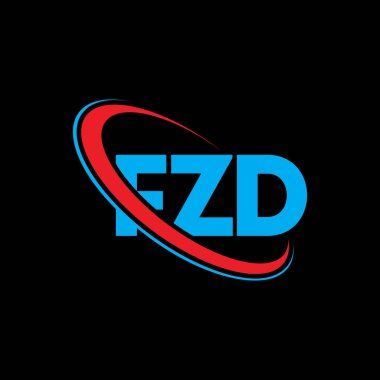 FZD logosu. FZD mektubu. FZD harf logosu tasarımı. Çember ve büyük harfli monogram logosuna bağlı FZD logosu. Teknoloji, iş ve emlak markası için FZD tipografisi.