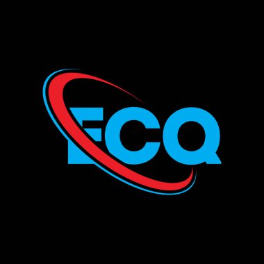 ECQ logosu. ECQ mektubu. ECQ harf logosu tasarımı. Çember ve büyük harfli monogram logosuna bağlı baş harfler. Teknoloji, iş ve emlak markası için ECQ tipografisi.
