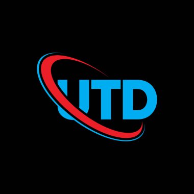 UTD logosu. UTD mektubu. UTD harf logosu tasarımı. Çember ve büyük harfli monogram logosuna bağlı ilk UTD logosu. Teknoloji, iş ve emlak markası için UTD tipografisi.