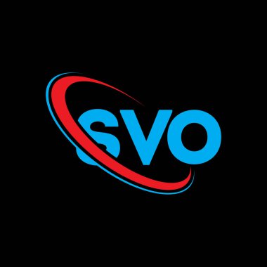 SVO logosu. SVO mektubu. SVO harf logosu tasarımı. Çember ve büyük harfli monogram logosuna bağlı ilk SVO logosu. Teknoloji, iş ve emlak markası için SVO tipografisi.