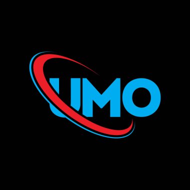 UMO logosu. UMO mektubu. UMO harf logosu tasarımı. Çember ve büyük harfli monogram logosuna bağlı ilk UMO logosu. Teknoloji, iş ve emlak markası için UMO tipografisi.