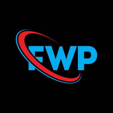 FWP logosu. FWP mektubu. FWP mektup logosu tasarımı. Çember ve büyük harfli monogram logosuna bağlı FWP logosu. Teknoloji, iş ve emlak markası için FWP tipografisi.