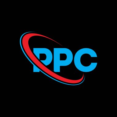 PPC logosu. PPC mektubu. PPC harf logosu tasarımı. Çember ve büyük harfli monogram logosuna bağlı PPC logosu. Teknoloji, iş ve emlak markası için PPC tipografisi.