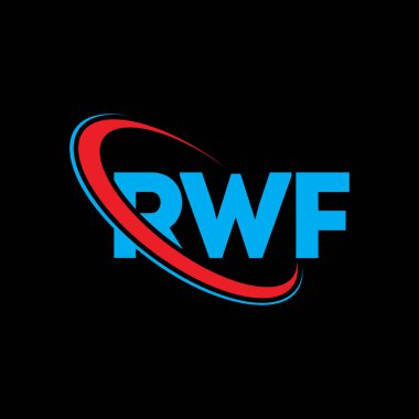 RWF logosu. RWF mektubu. RWF mektup logosu tasarımı. Çember ve büyük harfli monogram logosuna bağlı RWF logosu. Teknoloji, iş ve emlak markası için RWF tipografisi.