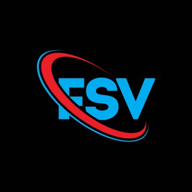 FSV logosu. FSV mektubu. FSV harf logosu tasarımı. Çember ve büyük harfli monogram logosuna bağlı FSV logosu. Teknoloji, iş ve emlak markası için FSV tipografisi.