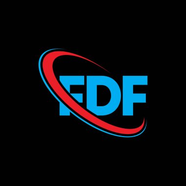 FDF logosu. FDF mektubu. FDF mektup logosu tasarımı. Çember ve büyük harfli monogram logosuna bağlı FDF logosu. Teknoloji, iş ve emlak markası için FDF tipografisi.