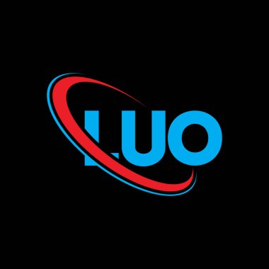 LUO logosu. LUO mektubu. LUO harf logosu tasarımı. Çember ve büyük harfli monogram logosuna bağlı ilk LUO logosu. Teknoloji, iş ve emlak markası için LUO tipografisi.