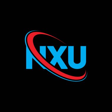 NXU logosu. NXU mektubu. NXU harf logosu tasarımı. Çember ve büyük harfli monogram logosuna bağlı baş harfler NXU logosu. Teknoloji, iş ve emlak markası için NXU tipografisi.