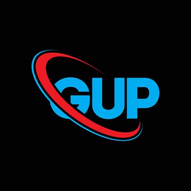 GUP logosu. GUP mektubu. GUP harf logosu tasarımı. Çember ve büyük harfli monogram logosuna bağlı GUP logosu. Teknoloji, iş ve emlak markası için GUP tipografisi.