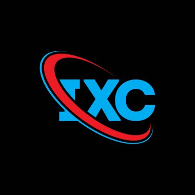 IXC logosu. IXC mektubu. IXC harf logosu tasarımı. Daireye ve büyük harfli monogram logosuna bağlı ilk IXC logosu. Teknoloji, iş ve emlak markası için IXC tipografisi.
