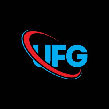 UFG logosu. UFG mektubu. UFG harf logosu tasarımı. Çember ve büyük harfli monogram logosuna bağlı ilk UFG logosu. Teknoloji, iş ve emlak markası için UFG tipografisi.