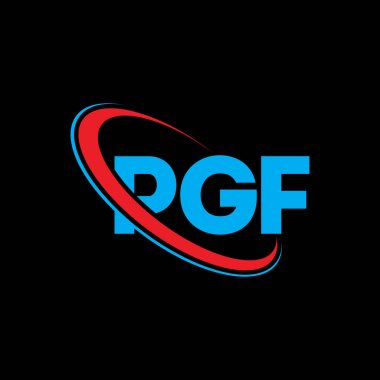 PGF logosu. PGF mektubu. PGF mektup logosu tasarımı. Çember ve büyük harfli monogram logosuyla PGF logosunun baş harfleri. Teknoloji, iş ve emlak markası için PGF tipografisi.