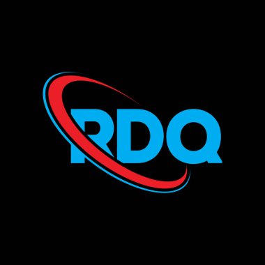 RDQ logosu. RDQ mektubu. RDQ harf logosu tasarımı. Çember ve büyük harfli monogram logosuna bağlı RDQ logosu. Teknoloji, iş ve emlak markası için RDQ tipografisi.