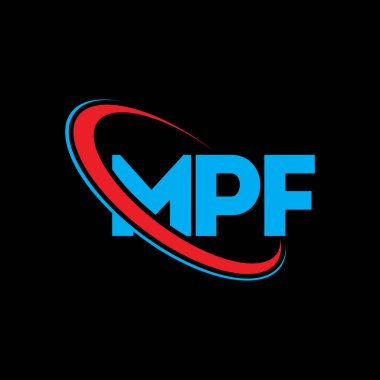 MPF logosu. MPF mektubu. MPF harf logosu tasarımı. Çember ve büyük harfli monogram logosuna bağlı MPF logosu. Teknoloji, iş ve emlak markası için MPF tipografisi.