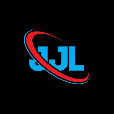 JJL logosu. JJL mektubu. JJL mektup logosu tasarımı. Çember ve büyük harfli monogram logosuna bağlı JJL logosu. Teknoloji, iş ve emlak markası için JJL tipografisi.