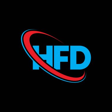 HFD logosu. HFD mektubu. HFD mektup logosu tasarımı. Çember ve büyük harfli monogram logosuna bağlı HFD logosu. Teknoloji, iş ve emlak markası için HFD tipografisi.