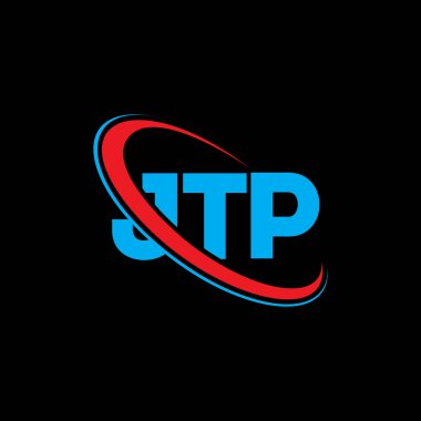JTP logosu. JTP mektubu. JTP harf logosu tasarımı. Çember ve büyük harfli monogram logosuna bağlı JTP logosu. Teknoloji, iş ve emlak markası için JTP tipografisi.