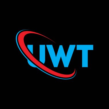 UWT logosu. UWT mektubu. UWT harf logosu tasarımı. Çember ve büyük harfli monogram logosuna bağlı ilk UWT logosu. Teknoloji, iş ve emlak markası için UWT tipografisi.