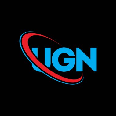 UGN logosu. UGN mektubu. UGN harf logosu tasarımı. Çember ve büyük harfli monogram logosuna bağlı UGN logosu. Teknoloji, iş ve emlak markası için UGN tipografisi.