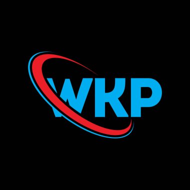 WKP logosu. WKP mektubu. WKP harf logosu tasarımı. Çember ve büyük harfli monogram logosuna bağlı baş harfler WKP logosu. WKP teknoloji, iş ve emlak markası tipografisi.