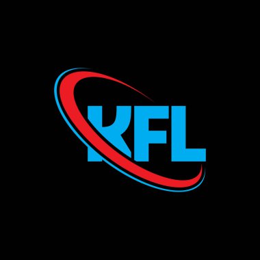 KFL logosu. KFL mektubu. KFL harf logosu tasarımı. Çember ve büyük harfli monogram logosuna bağlı KFL logosu. Teknoloji, iş ve emlak markası için KFL tipografisi.