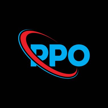 PPO logosu. PPO mektubu. PPO harf logosu tasarımı. Çember ve büyük harfli monogram logosuna bağlı baş harfler PPO logosu. Teknoloji, iş ve emlak markası için PPO tipografisi.