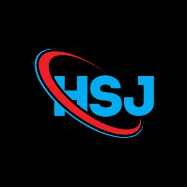 HSJ logosu. HSJ mektubu. HSJ harf logosu tasarımı. Çember ve büyük harfli monogram logosuyla HSJ logosunun baş harfleri. Teknoloji, iş ve emlak markası için HSJ tipografisi.