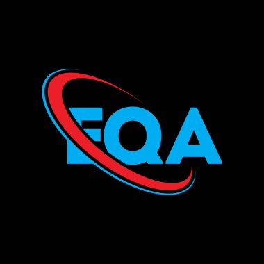 EQA logosu. EQA mektubu. EQA harf logosu tasarımı. Çember ve büyük harfli monogram logosuna bağlı baş harfler. Teknoloji, iş ve emlak markası için EQA tipografisi.