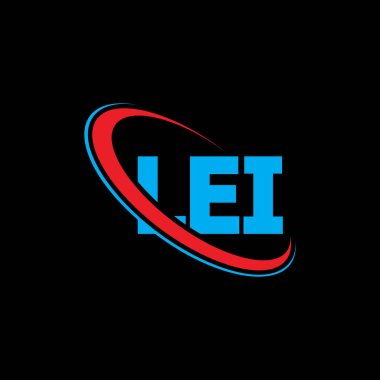 LEI logosu. LEI mektubu. LEI mektup logosu tasarımı. Çember ve büyük harfli monogram logosuna bağlı baş harfler LEI logosu. Teknoloji, iş ve emlak markası için LEI tipografisi.