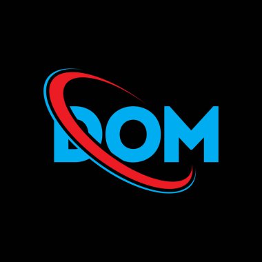 DOM logosu. DOM mektubu. DOM mektup logosu tasarımı. Çember ve büyük harfli monogram logosuna bağlı DOM logosu. Teknoloji, iş ve emlak markası için DOM tipografisi.