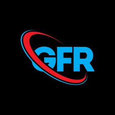 GFR logosu. GFR mektubu. GFR harf logosu tasarımı. Çember ve büyük harfli monogram logosuyla birleştirilmiş GFR logosu. Teknoloji, iş ve emlak markası için GFR tipografisi.