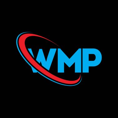 WMP logosu. WMP mektubu. WMP mektup logosu tasarımı. Çember ve büyük harfli monogram logosuna bağlı baş harfler WMP logosu. Teknoloji, iş ve emlak markası için WMP tipografisi.