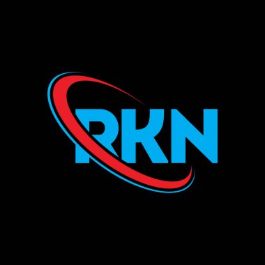 RKN logosu. RKN mektubu. RKN harf logosu tasarımı. Çember ve büyük harfli monogram logosuna bağlı RKN logosu. Teknoloji, iş ve emlak markası için RKN tipografisi.