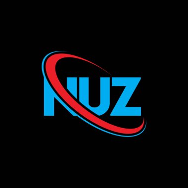 NUZ logosu. NUZ harfi. NUZ harfi logo tasarımı. Çember ve büyük harfli monogram logosuna bağlı NUZ logosu. Teknoloji, iş ve emlak markası için NUZ tipografisi.