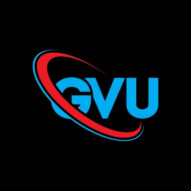 GVU logosu. GVU mektubu. GVU harf logosu tasarımı. Çember ve büyük harfli monogram logosuyla birleştirilmiş GVU logosu. Teknoloji, iş ve emlak markası için GVU tipografisi.