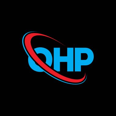 OHP logosu. OHP mektubu. OHP harf logosu tasarımı. Çember ve büyük harfli monogram logosuyla birleştirilmiş OHP logosu. Teknoloji, iş ve emlak markası için YTD tipografisi.