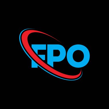 FPO logosu. FPO mektubu. FPO mektup logosu tasarımı. Çember ve büyük harfli monogram logosuna bağlı baş harfler FPO logosu. Teknoloji, iş ve emlak markası için FPO tipografisi.