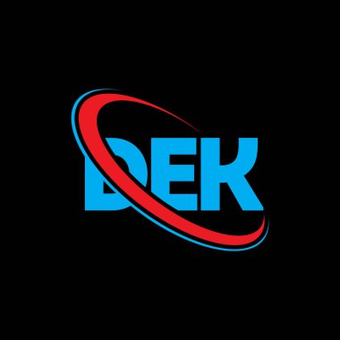 DEK logosu. DEK mektubu. DEK mektup logosu tasarımı. Çember ve büyük harfli monogram logosuna bağlı DEK logosu. Teknoloji, iş ve emlak markası için DEK tipografisi.