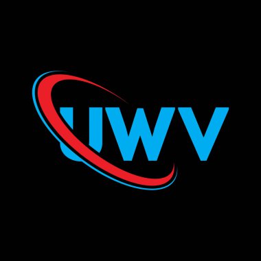 UWV logosu. UWV mektubu. UWV harf logosu tasarımı. Çember ve büyük harfli monogram logo ile birleştirilmiş UWV logosu. Teknoloji, iş ve emlak markası için UWV tipografisi.