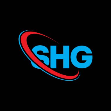 SHG logosu. SHG mektubu. SHG harf logosu tasarımı. Çember ve büyük harfli monogram logosuna bağlı ilk SHG logosu. Teknoloji, iş ve emlak markası için SHG tipografisi.