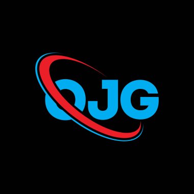 OJG logosu. OJG mektubu. OJG harf logosu tasarımı. Daireye ve büyük harfli monogram logosuna bağlı OJG logosu. Teknoloji, iş ve emlak markası için OJG tipografisi.