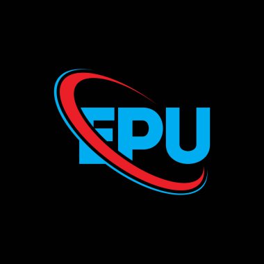 EPU logosu. EPU mektubu. EPU harf logosu tasarımı. Çember ve büyük harfli monogram logosuyla EPU logosunun baş harfleri. Teknoloji, iş ve emlak markası için EPU tipografisi.