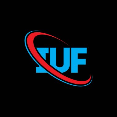 IUF logosu. IUF mektubu. IUF harf logosu tasarımı. Çember ve büyük harfli monogram logosuna bağlı ilk IUF logosu. Teknoloji, iş ve emlak markası için IUF tipografisi.