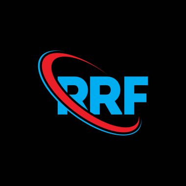 RRF logosu. RRRF mektubu. RRF mektup logosu tasarımı. Çember ve büyük harfli monogram logosuna bağlı RRF logosu. RRF teknoloji, iş ve emlak markası tipografisi.