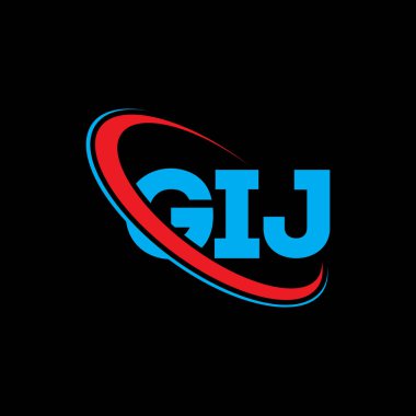 GiJ logosu. GIJ mektubu. GIJ harf logosu tasarımı. Çember ve büyük harfli monogram logosuyla birleştirilmiş GIJ logosu. Teknoloji, iş ve emlak markası için GIJ tipografisi.