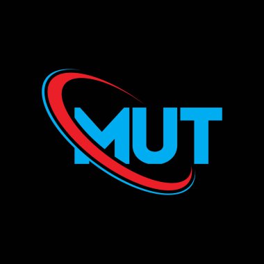 MUT logosu. MUT harfi. MUT harf logosu tasarımı. Çember ve büyük harfli monogram logosuna bağlı baş harfler MUT logosu. Teknoloji, iş ve emlak markası için MUT tipografisi.