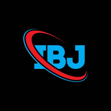 IBJ logosu. IBJ mektubu. IBJ harf logosu tasarımı. Daireye ve büyük harfli monogram logosuna bağlı baş harfler. Teknoloji, iş ve emlak markası için IBJ tipografisi.