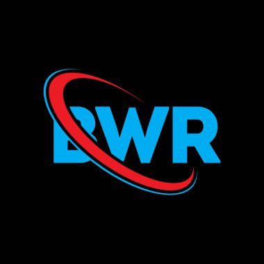 BWR logosu. BWR mektubu. BWR harf logosu tasarımı. Çember ve büyük harfli monogram logosuyla birleştirilmiş BWR logosu. Teknoloji, iş ve emlak markası için BWR tipografisi.