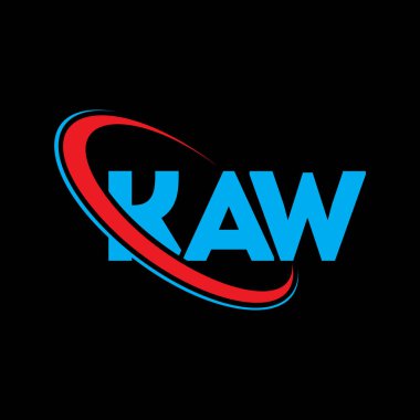 KAW logosu. KAW mektubu. KAW harfli logo tasarımı. Çember ve büyük harfli monogram logosuyla birleştirilmiş KAW logosu. Teknoloji, iş ve emlak markası için KAW tipografisi.