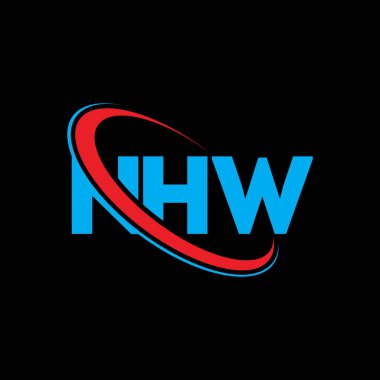 NHW logosu. NHW mektubu. NHW harf logosu tasarımı. Çember ve büyük harfli monogram logosuna bağlı NHW logosu. Teknoloji, iş ve emlak markası için NHW tipografisi.